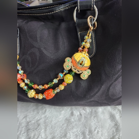 Colorful Beaded 2 Strand Chain with Carriage Purse Charm Bag Chain - Picture 8 of 9